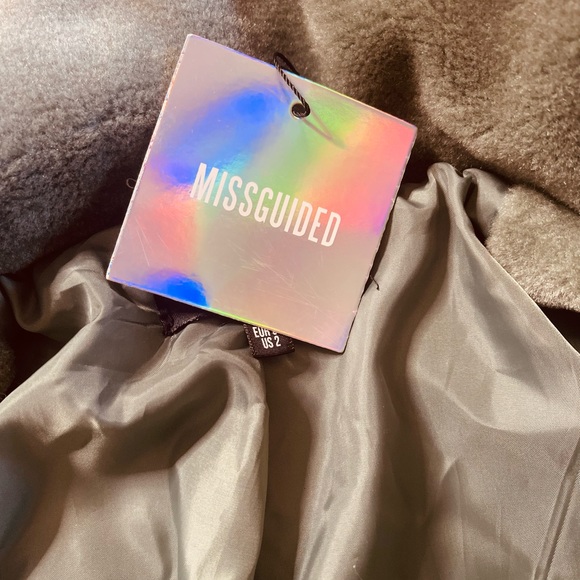 Missguided Longline faux fur‎ sage green mint coat jacket - Picture 4 of 7